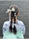 浴衣ヘア　タイトヘア　タイトアレンジ　ツインアポニー