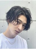 渋谷シャドウパーマメンズカットラウンドマッシュオールバック