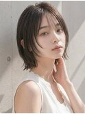 ショートボブ シースルー フェイスレイヤー 暗髪 グレージュ