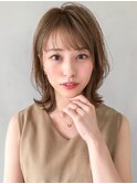 大人かわいい前髪 ココアブラウン フリンジウェーブ 薄めバング