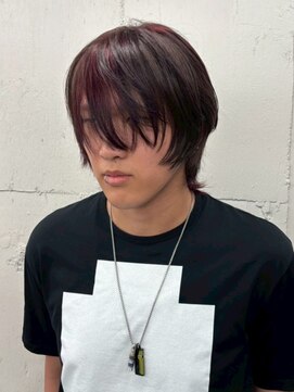 ベレーザ 渋谷(BELEZA) 13924黒髪フェザーパーマセンターパートワインレッドウルフ