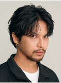 メンズフェザーショートパーマニュアンスパーマセンターパート