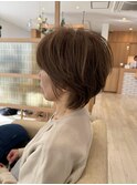 大人可愛い大人美人小顔カットふんわりカールグレーベージュ