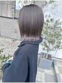 ボブ　外ハネ　ツヤ　ハイライト　グレー