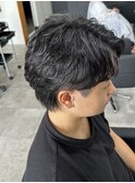 メンズカットパーマフェザーパーマセンターパートミニウルフ