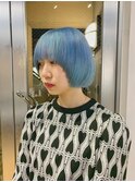 ウルフカット　ボブ　ブルーカラー　ネイビーブルー　ターコイズ
