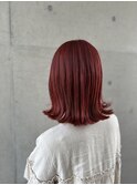 ツヤ髪レッドオレンジ赤髪暖色系派手髪 外ハネショートミディ