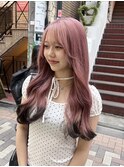 ピンクベージュ　ハイトーン　艶髪　ブリーチ　ダブルカラー