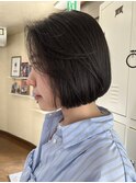 春色グレージュ◎20代小顔サイドバングボブ透明感