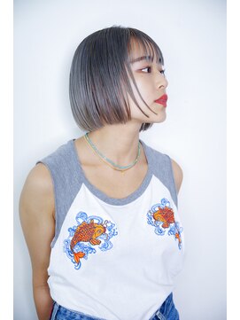 トランク ヘアー デザイン(tranq hair design) 大人ボブハイトーン切りっぱなしケアブリーチダブルカラー