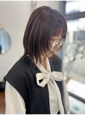 フェイスレイヤー前髪レッドブラウン鎖骨レングスレイヤーボブ