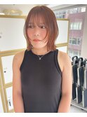 顔まわりレイヤーぱつっとボブくびれヘアオレンジベージュ