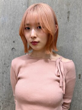 サンク 原宿 表参道(cinq) 原宿ハイトーンコーラルピンク×顔まわりレイヤーボブ＊