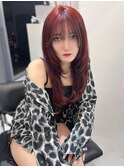 カシスピンク　顔周りカット　レイヤーカット　韓国ヘア　ロング