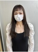 オン眉暗髪グレージュロングレイヤーカット20代30代40代