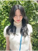 大人可愛いレイヤーロングフェイスレイヤー毛先ワンカール艶髪