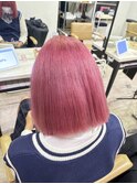 ホワイトピンク美髪ワイドバング外ハネボブブリーチ所沢韓国