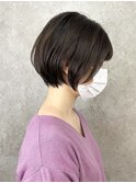 ショートボブ ミニボブココアブラウンダークカラー前髪あり小顔