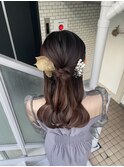 ハーフアップ　キレイめ　デートヘア　お呼ばれヘア
