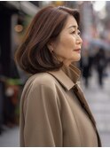 ☆シースルーバング小顔ウルフミディ黒髪メルティカラーボブ