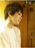 ハイライトカラー小顔オン眉ショートボブウルフウェットヘアl2