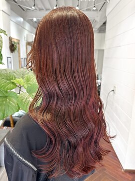 ラレイ ハラジュク(Lalei harajuku) 【白石】ブリーチなし赤髪ワインレッド暖色艶カラーロング原宿