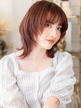 カバーヘア ブリス 志木南口駅前店(COVER HAIR bliss) 暖色系カラーひし形ミディハッシュカットc7志木20代30代40代