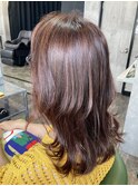 白髪ぼかしハイライト×ピンクブラウン♪