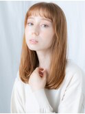 ぱっつん前髪オレンジベージュロングi古河10代20代