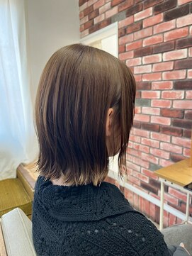 ツヤ髪ボブ20代30代40代ブリーチなしダブルカラーオリーブカラー