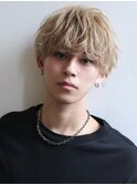 マッシュパーマナチュラルハイトーンカラー金髪フェザーパーマ