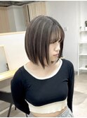 ハイライト/ベージュ/切りっぱなしボブ/地毛ハイライト