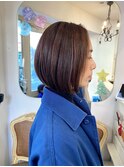丸みあるグラボブ平行レングスではねない上品ヘア世田谷区美容室