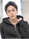 メンズ波巻きセンターパート韓国風黒髪ツーブロックマッシュ