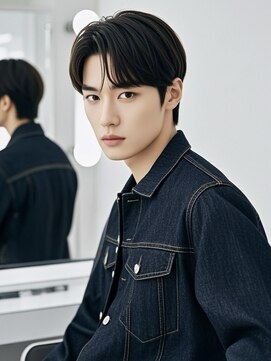 エイチ メンズ(H) フェザーパーマフェードカットツーブロックセンター分けメンズ