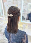 結婚式 二次会 お呼ばれ 編み込みハーフアップ×パールバレッタ