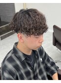 ダークアッシュニュアンスパーマ韓国マッシュベリーショート