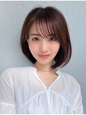 30代シースルーぱっつん前髪で可愛い結べるボブ外ハネボブ