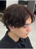 ダークアッシュニュアンスパーマ韓国マッシュベリーショート
