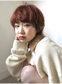 マッシュショート　レッドピンクオレンジ　ニュアンスパーマ