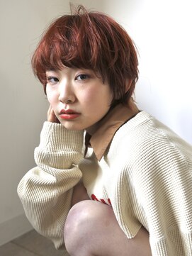 テトヘアー(teto hair) マッシュショート　レッドピンクオレンジ　ニュアンスパーマ