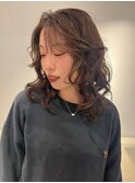 10733黒髪グレーアッシュ韓国風巻き姫カットレイヤーアッシュ