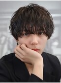 シャドウパーマツーブロックショートマッシュ