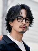 渋谷メンズサロンミディアムウルフシャドウパーマセンターパート