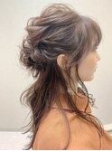 ハーフアップ ウェーブ巻き 結婚式ヘアセット ヘアアレンジ