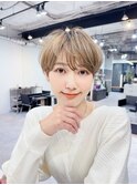 マッシュショート/前髪/シースルーバング/シフォンベージュ/小顔