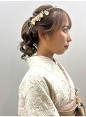 卒業式アレンジ　ヘアセット　巻き髪ポニーテール