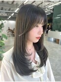 ハイレイヤー レイヤーカット 顔周りカット オリーブグレージュ