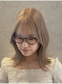 福井/ミルクティーベージュ/ダブルカラー/ミディアムボブ