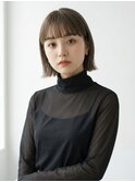 外ハネボブダークグレージュワイドバングぱっつん前髪20代30代